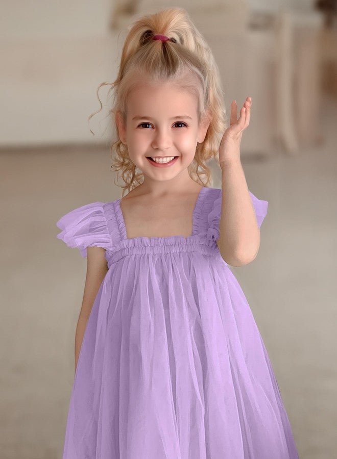 ANHDM Baby Girl First Birthday Outfit Cake Smash 1st Birthday Dress with Flower Headband, Violet, 12 Months=Tag 90 - Image 2