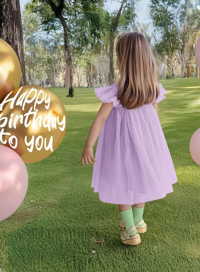 ANHDM Baby Girl First Birthday Outfit Cake Smash 1st Birthday Dress with Flower Headband, Violet, 12 Months=Tag 90 - Image 3