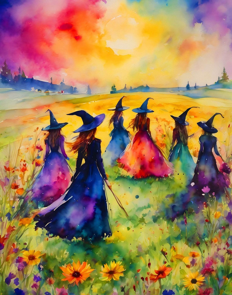 Springboks Witches Gathering 500 Piece Puzzle for Adults is a Watercolor Image of Witches Gathering in a Blossoming Field - Image 3