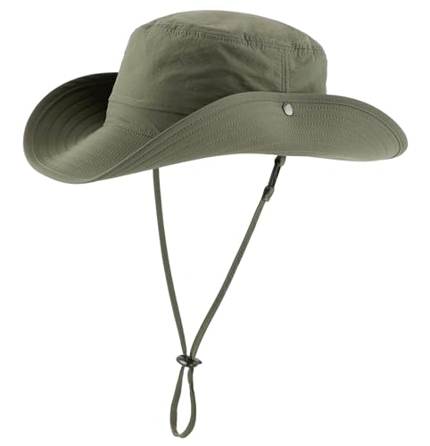 Connectyle Sun Hat for Men UV Protection Safari Hat for Fishing Hiking Gardening Breathable Cowboy Hat UPF50 Light Army Green - Image 3