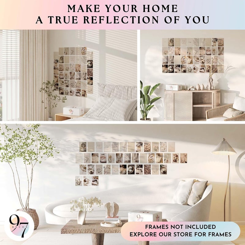 97 Decor 97 ديكور فانيلا غيرل - مجموعة كولاج حائط محايدة باللون البيج مكونة من 40 قطعة، ملصقات فتاة نظيفة، مطبوعات تان بوهو، صور كريمية، ديكور سكن جامعي جمالي لفانيلا غيرل لغرفة نوم الفتيات الجامعيات (4×6 بوصة) - Image 4
