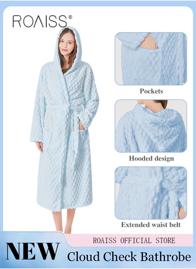 roaiss Thicken Absorbent Bathrobe Unisex Cloud Pattern Coral Fleece Sleepwear Autumn Winter Ladies Lightweight Soft Non Shedding Robe with Hood  - Image 1