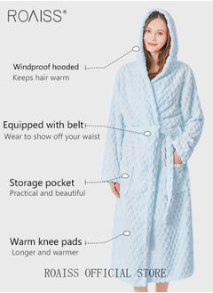 roaiss Thicken Absorbent Bathrobe Unisex Cloud Pattern Coral Fleece Sleepwear Autumn Winter Ladies Lightweight Soft Non Shedding Robe with Hood  - Image 2