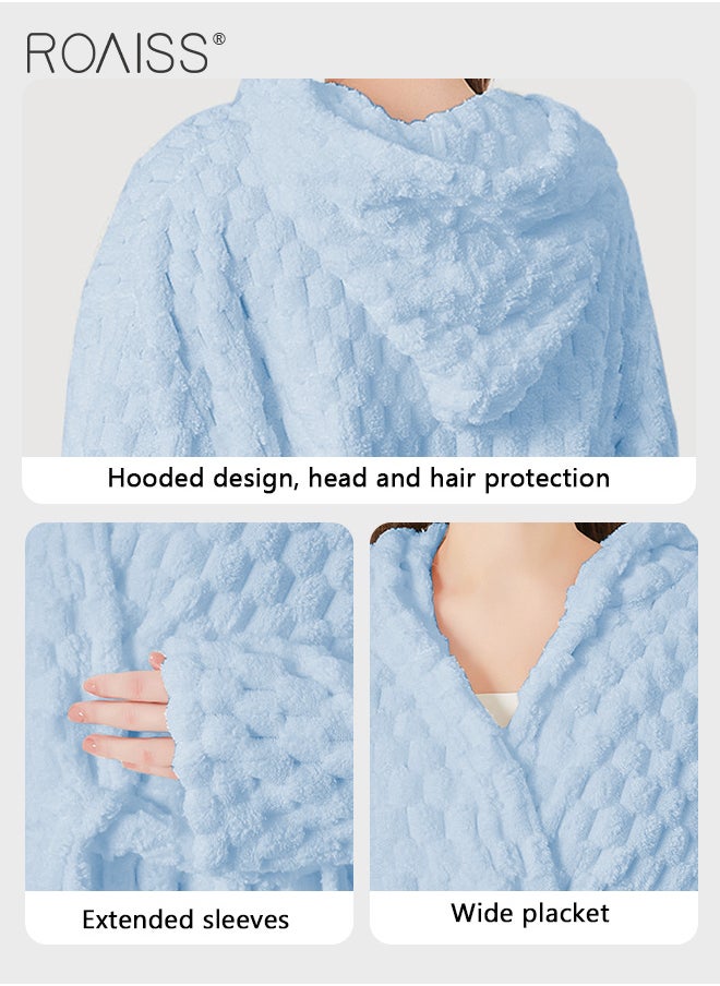 roaiss - Thicken Absorbent Bathrobe Unisex Cloud Pattern Coral Fleece Sleepwear Autumn Winter Ladies Lightweight Soft Non Shedding Robe with Hood - Image 1