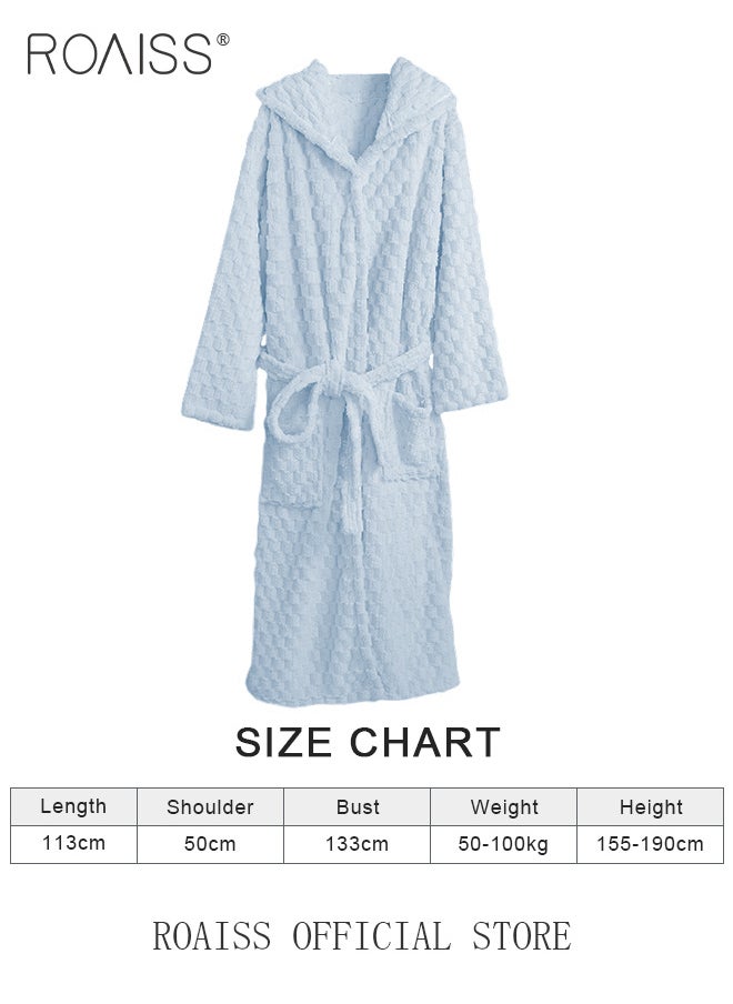 roaiss - Thicken Absorbent Bathrobe Unisex Cloud Pattern Coral Fleece Sleepwear Autumn Winter Ladies Lightweight Soft Non Shedding Robe with Hood - Image 1