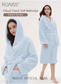 roaiss Thicken Absorbent Bathrobe Unisex Cloud Pattern Coral Fleece Sleepwear Autumn Winter Ladies Lightweight Soft Non Shedding Robe with Hood  - Image 5
