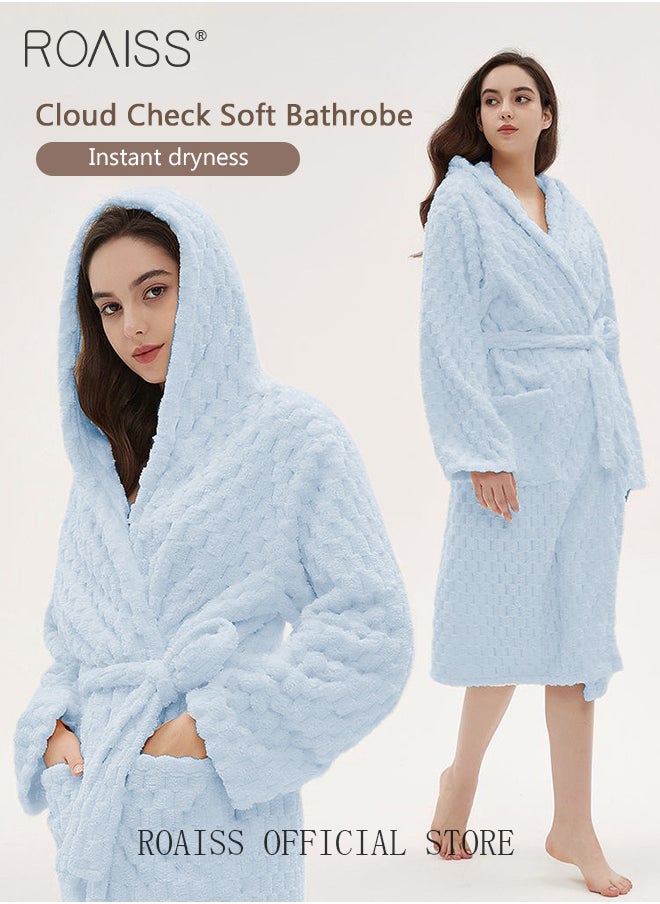 roaiss Thicken Absorbent Bathrobe Unisex Cloud Pattern Coral Fleece Sleepwear Autumn Winter Ladies Lightweight Soft Non Shedding Robe with Hood  - Image 5