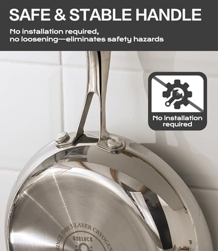 USELUCK 12 Inch Stainless Steel Frying Pan with Lid, 3-Ply Stainless Clad Skillets Fry Pan Fast & Even Heating, Oven Safe Up to 600℉ Dishwash Safe Compatible for All Cooktops Kitchen Cookware - Image 3