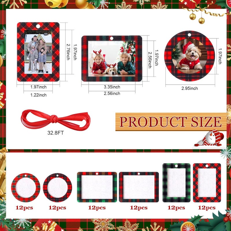 Qunclay إطارات صور عيد الميلاد كوانكلاي 72 قطعة مزخرفة بتصميمات مربعة صغيرة من الفelt للتعليق على الشجرة - Image 2