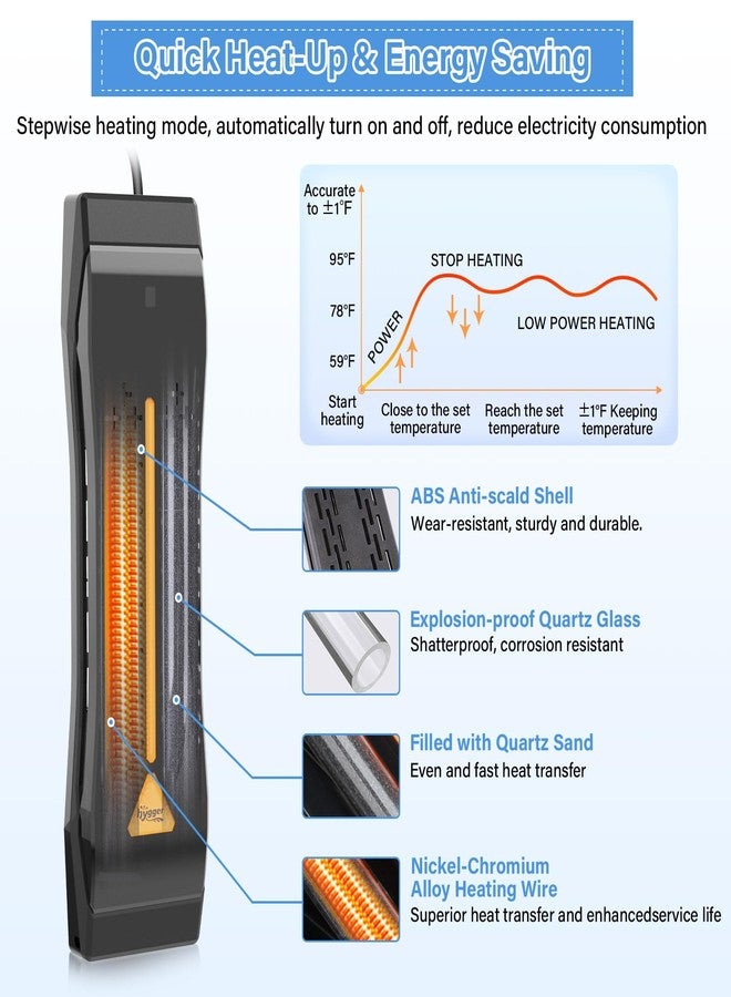 hygger Aquarium Heater 300W 500W 800W 1000W 1200W, Large Adjustable Fish Tank Heater with Intelligent Automatic Power-Off System, Water Heater with LED Digital Display, for Saltwater and Freshwater - Image 5