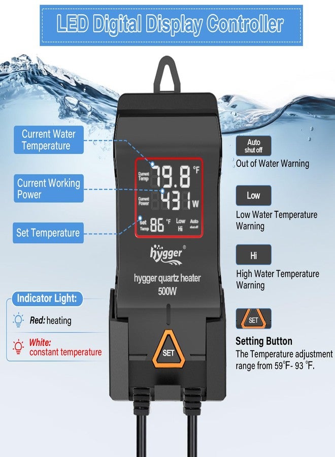 hygger Aquarium Heater 300W 500W 800W 1000W 1200W, Large Adjustable Fish Tank Heater with Intelligent Automatic Power-Off System, Water Heater with LED Digital Display, for Saltwater and Freshwater - Image 2