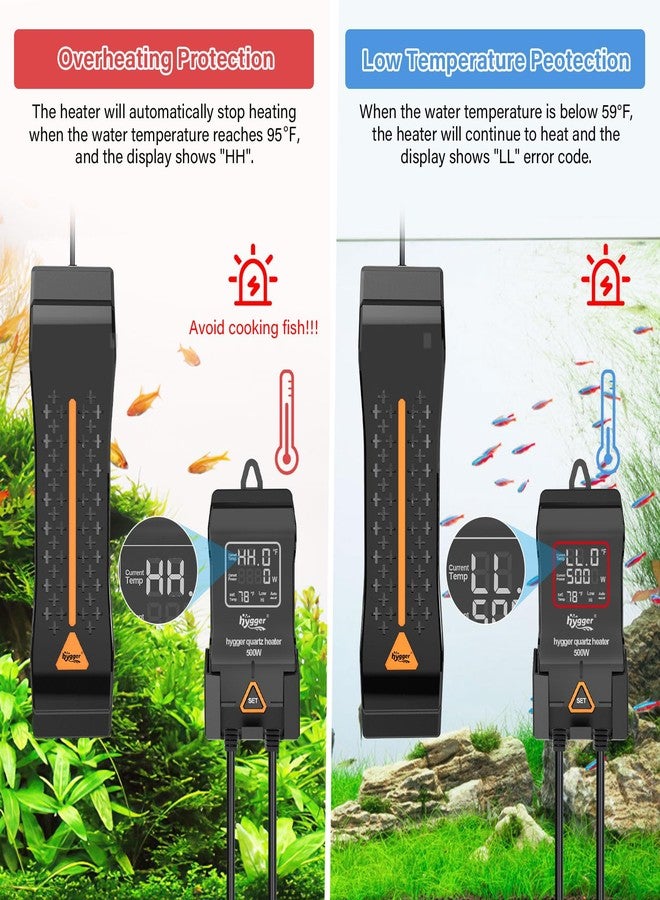 hygger Aquarium Heater 300W 500W 800W 1000W 1200W, Large Adjustable Fish Tank Heater with Intelligent Automatic Power-Off System, Water Heater with LED Digital Display, for Saltwater and Freshwater - Image 3