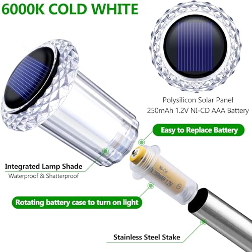 DenicMic Solar Lights Outdoor 15 Pack Waterproof 6000K Cold White LED Stainless Steel Stake for Pathway Yard Garden Driveway Solar Powered Outside Decor - Image 2