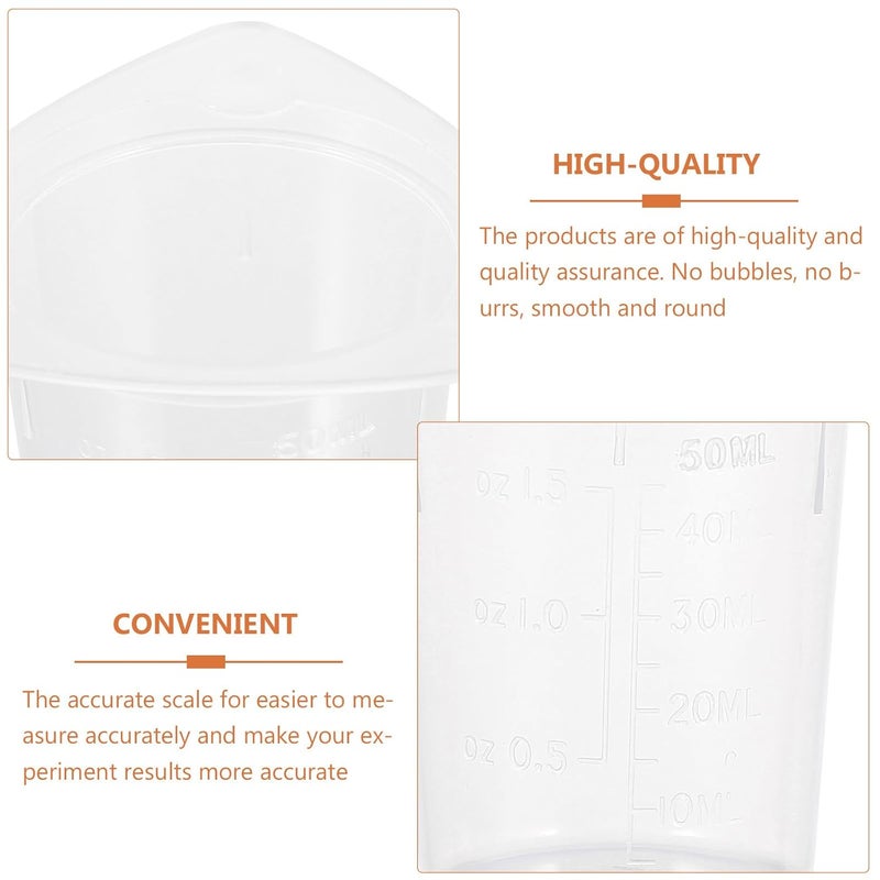 PATKAW 20pcs 50ml Plastic Graduated Beakers Set Without Handle, Laboratory Measuring Cups for Scientific Experiments and Mixing, Plastic Measuring Tools for Lab Use - Image 3