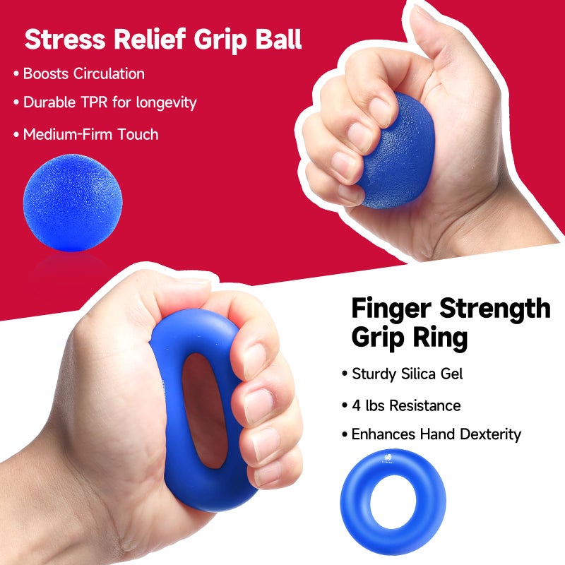 FitBeast Hand Grip Strengthener Workout Kit (5 Pack) FitBeast Forearm Grip Adjustable Resistance Hand Gripper, Finger Exerciser, Finger Stretcher, Grip Ring & Stress Relief Grip Ball for Athletes (Navy Blue) - Image 4