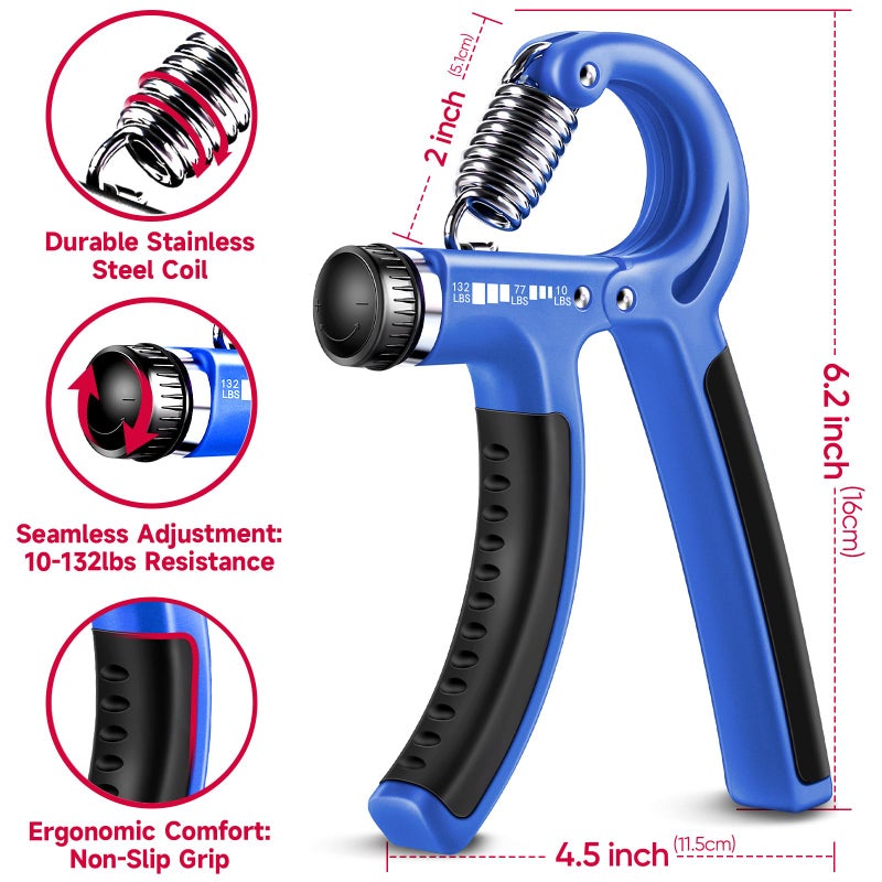FitBeast Hand Grip Strengthener Workout Kit (5 Pack) FitBeast Forearm Grip Adjustable Resistance Hand Gripper, Finger Exerciser, Finger Stretcher, Grip Ring & Stress Relief Grip Ball for Athletes (Navy Blue) - Image 2