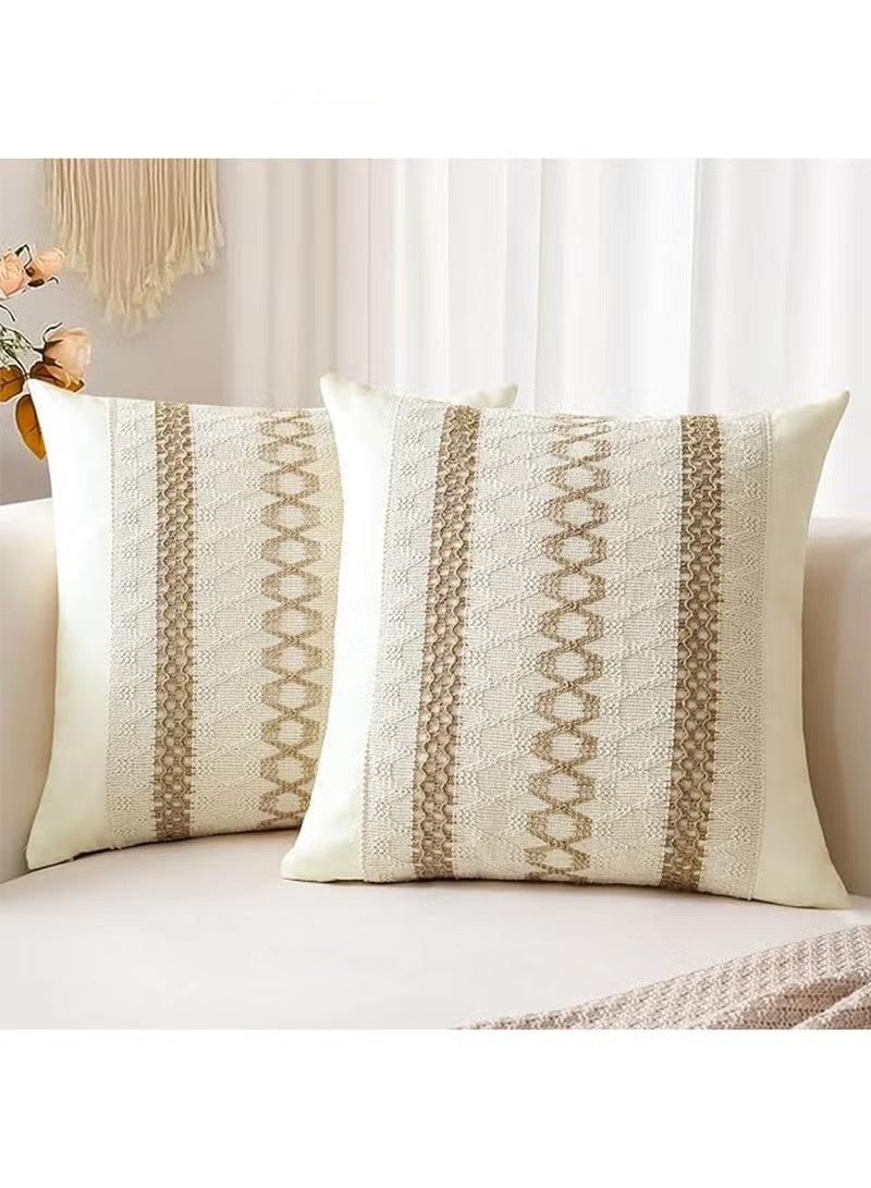 Beauenty Set of 2 Throw Pillow Covers, Decorative Farmhouse Boho Pillow Cases, Decorative Geometric Modern Pattern Pillow Cushion Case for Couch Bedroom Living Room Sofa (Beige, 18 x 18 Inch) - Image 1
