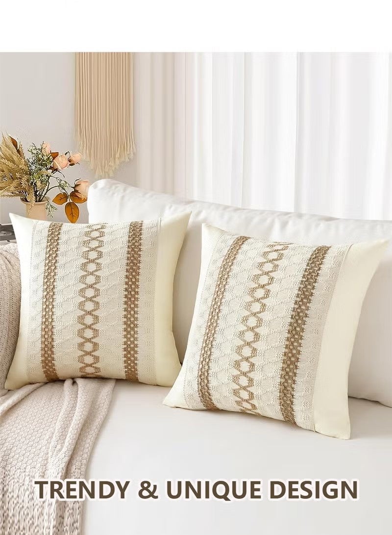 Beauenty Set of 2 Throw Pillow Covers, Decorative Farmhouse Boho Pillow Cases, Decorative Geometric Modern Pattern Pillow Cushion Case for Couch Bedroom Living Room Sofa (Beige, 18 x 18 Inch) - Image 5