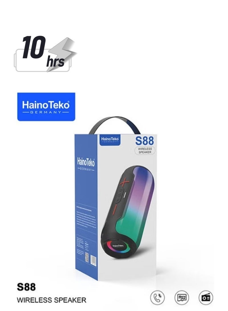 Haino Teko S88 Wireless Bluetooth Speaker with LED Light – High-Quality Stereo Sound, Deep Bass, Long Battery Life, Button Control, Portable Design for Indoor & Outdoor Music, Travel & Parties – Black - Image 1