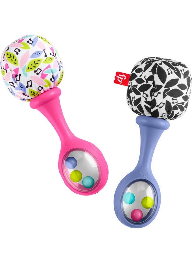 فيشر برايس ألعاب الأطفال حديثي الولادة من Fisher-Price Rattle 'n Rock Maracas، 2 آلة موسيقية ناعمة للعب التنموي للأطفال بعمر 3 أشهر فما فوق، باللونين الوردي والأرجواني  - Image 1