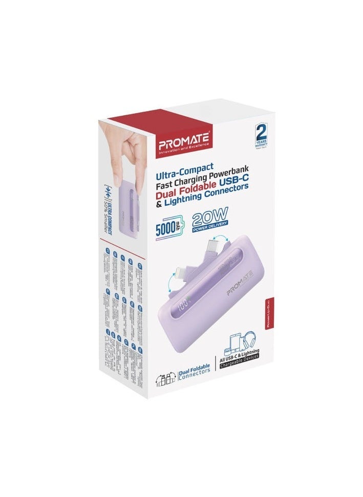 Promats Promate Ultra-Compact Fast Charging Power Bank with Dual foldable USB-C™ & Lightning Connectors  - Image 4