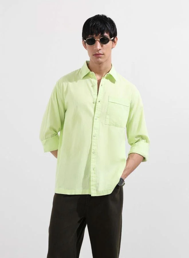The Indian Garage Co Men Relaxed Fit Solid Cutaway Collar Full Sleeves Shirt