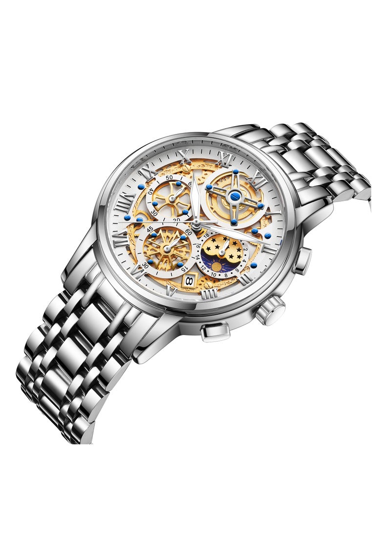 LIGE - Fashion Men Watch Luxury Waterproof Sport Wristwatch Hollow Out Luminous Stainless Steel Quartz Watch + Box - Image 1
