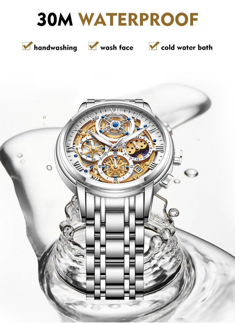 LIGE - Fashion Men Watch Luxury Waterproof Sport Wristwatch Hollow Out Luminous Stainless Steel Quartz Watch + Box - Image 1