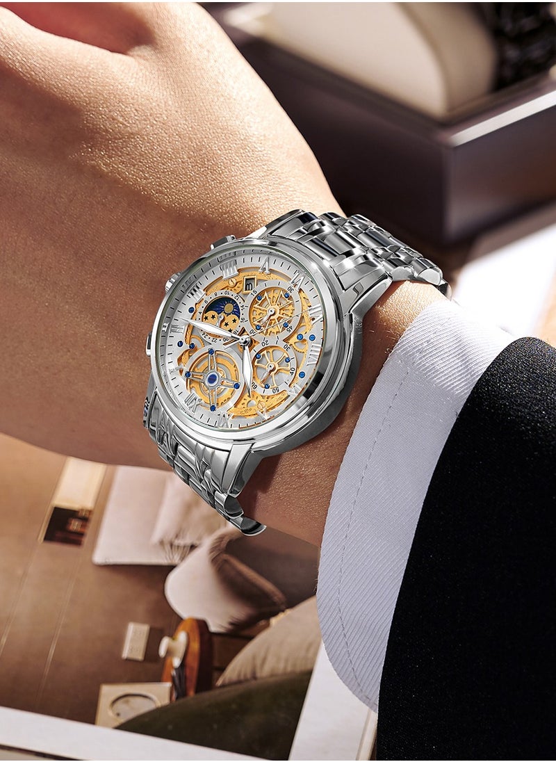 LIGE - Fashion Men Watch Luxury Waterproof Sport Wristwatch Hollow Out Luminous Stainless Steel Quartz Watch + Box - Image 1
