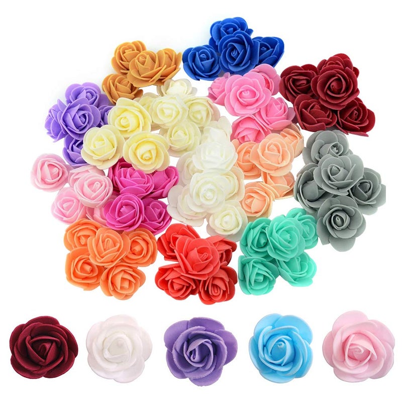 SUKPSY 100 Pcs 1.3 Inch Mini Artificial Rose Flowers Mix Color PE Foam Fake Rose Heads DIY Wedding Flowers for DIY Bear Wedding Home Decoration DIY Crafts  Party  Festival Valentine's Day Decoration