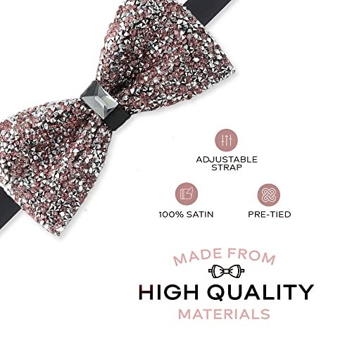 Man of Men Rhinestone Bow Ties for Men - Pre Tied Sequin Bowties with Adjustable Length - Huge Variety Colors Available (Jewels - Light Pink) - Image 2