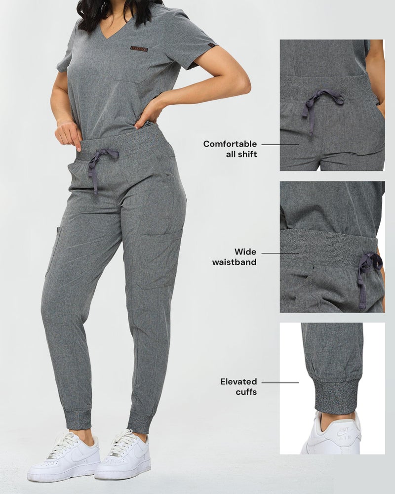 Monarch Uniforms Slim Fit Stretchy Scrubs Women's Jogger Scrub Set Slim Jogger Scrubs with Tuck-In Top for Women (HEATHER GREY-S) - Image 5