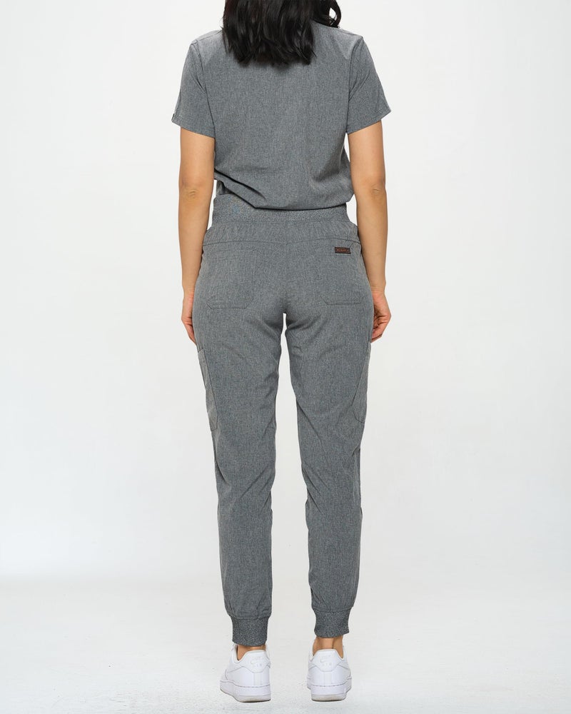 Monarch Uniforms Slim Fit Stretchy Scrubs Women's Jogger Scrub Set Slim Jogger Scrubs with Tuck-In Top for Women (HEATHER GREY-S) - Image 4