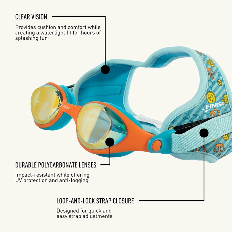 FINIS DragonFly Kids Swim Goggles - Ages 3-8 - UV Protection - Floating Neoprene Strap - Soft Silicone Fit - Treasure - Image 4