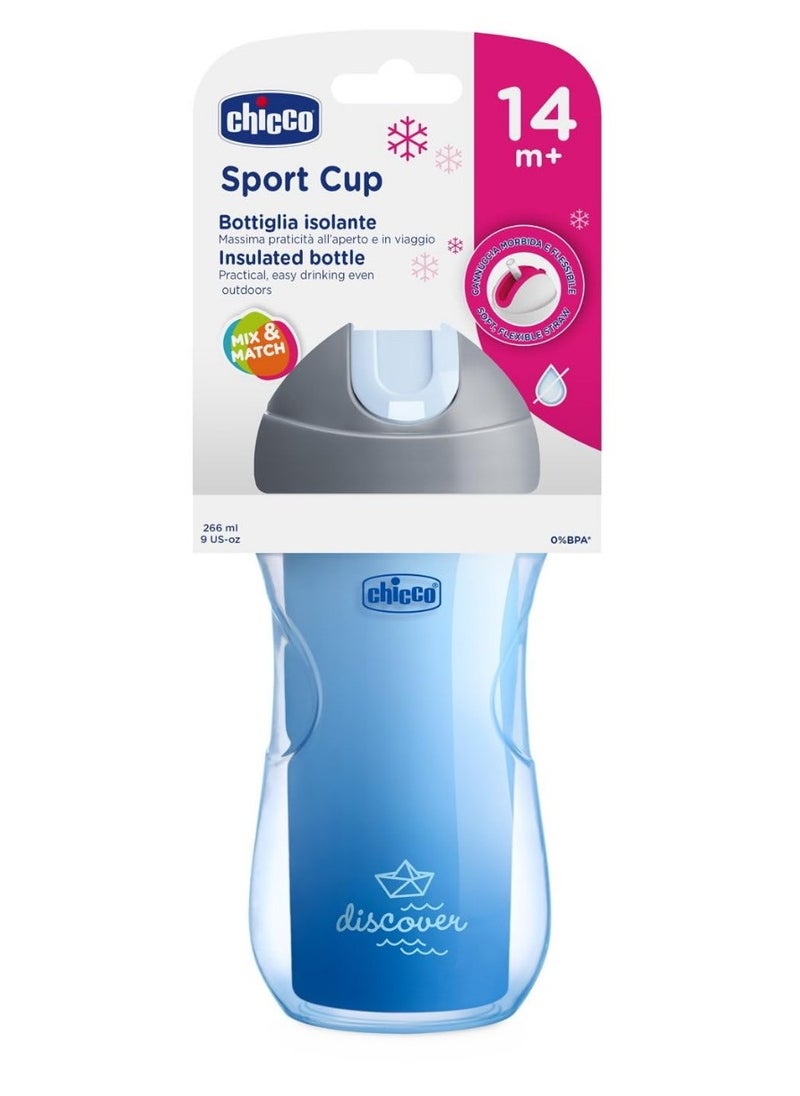 FEND Chicco Sport Sipper Straw Cup for Kids 266ml Insulated bottle with Flexible Straw Blue  - Image 4