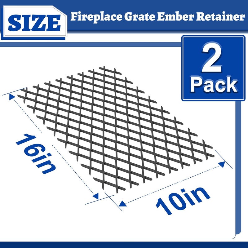 Loquat Ember Retainer for Fireplace Grates, 16 x 10 Inch Solid Steel Fireplace Grate Ember Retainer, Keep Burning Embers from Falling, Fire Place Accessories for Camping, Fire Pits, 2 Pack - Image 2