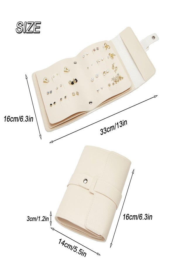 LAKE OF FIRE Earring Holder Organizer with Foldable Book Design Earring Book Organizer, Portable Pu Leather Travel Earring Case (Beige) - Image 2
