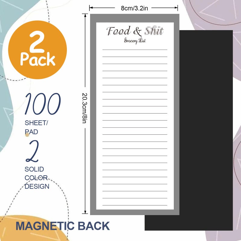 Utron 2 Pack Magnetic Notepads for Refrigerator, 100 Pages/Book Grocery List Magnet Pad for Fridge, Design Magnetic Grocery List Pad for Fridge, Grocery List Notepad, to-Do Memos, List(8 x 20.3cm) - Image 2