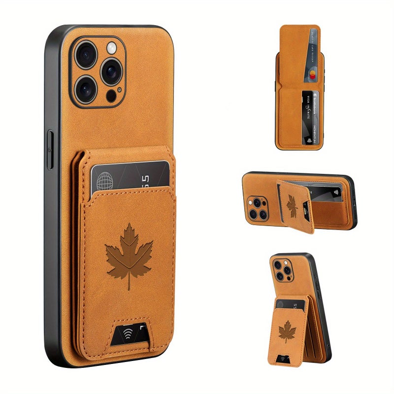 Black Leather Phone Wallet Case for iPhone 13 Pro Card Holder And Stand - Image 4