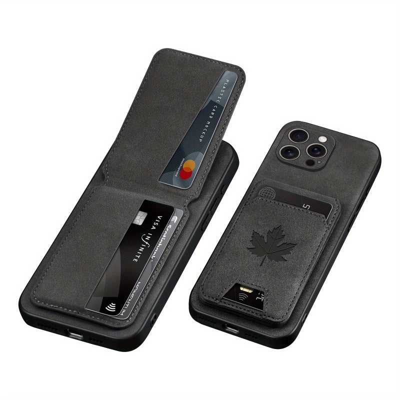 Black Leather Phone Wallet Case for iPhone 13 Pro Card Holder And Stand - Image 2