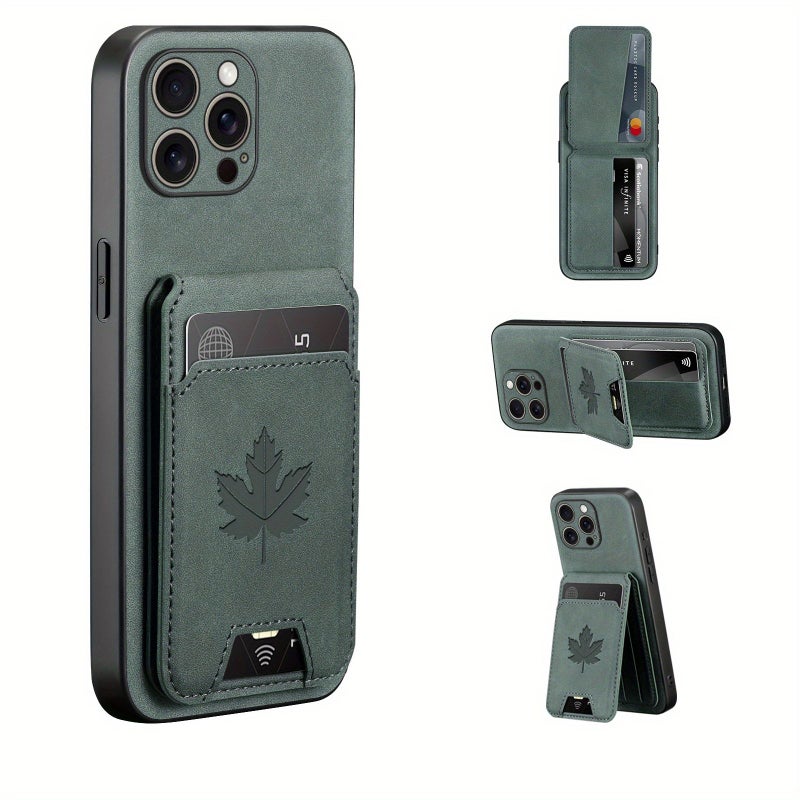 Black Leather Phone Wallet Case for iPhone 13 Pro Card Holder And Stand - Image 5