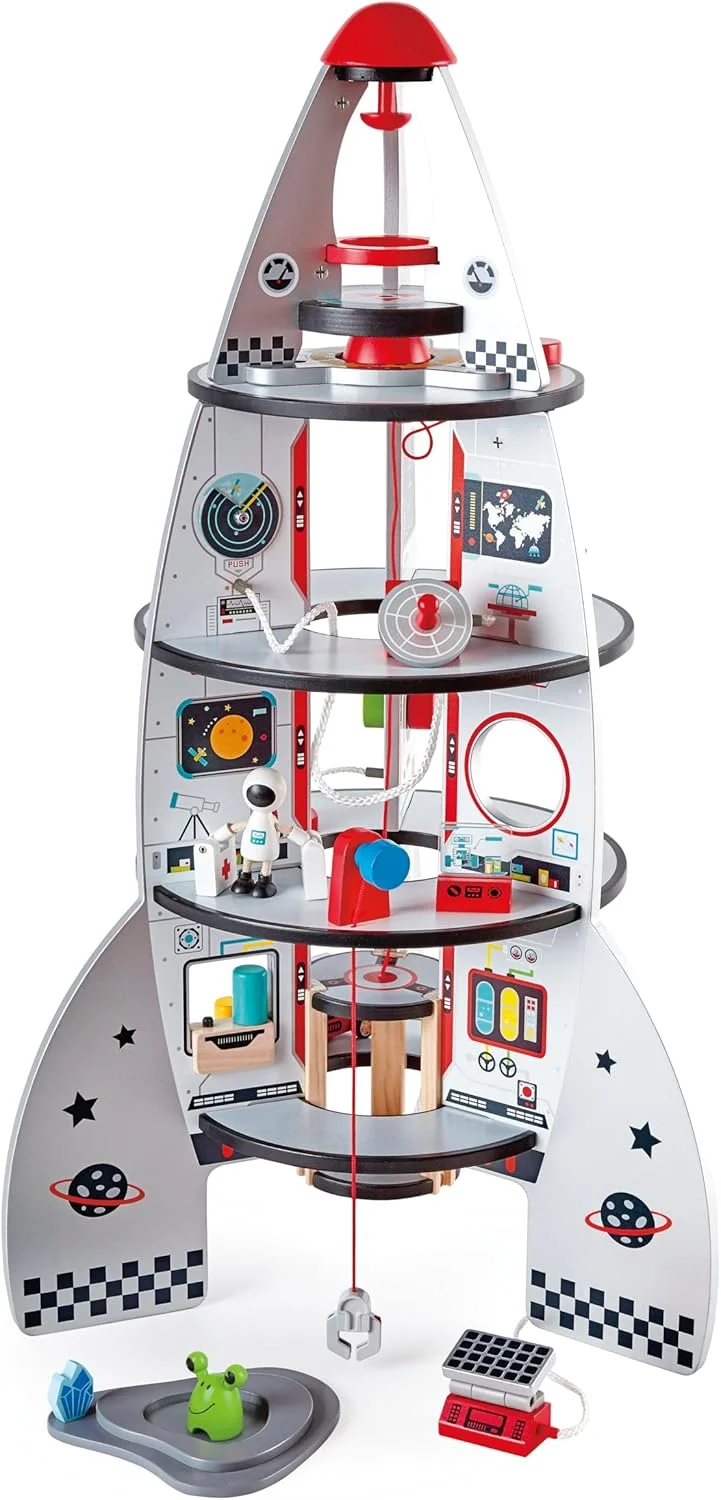 Hape Hape Four-Stage Rocket | Award-Winning Wooden Space Toy with Real-Life Shuttle Designs and 20 Accessories