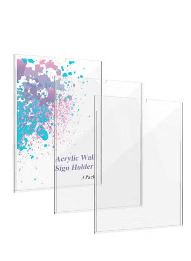 fantasize Acrylic A4 Sign Holder, 210 x 297mm, 3 Pack Wall Mount Display Holder with Adhesive Tape for Home, Office, Store, Restaurant - Image 1