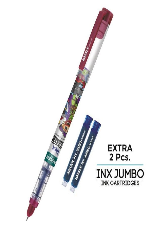 Hauser Inx Pirates Fountain Pen Blister | Cushioned Nib for Break Free Writing | German Technology with 3 Times More Ink | Free 2 Pcs 2XL Ink Cartridges with Each | Blue Ink, of 3 - Image 5