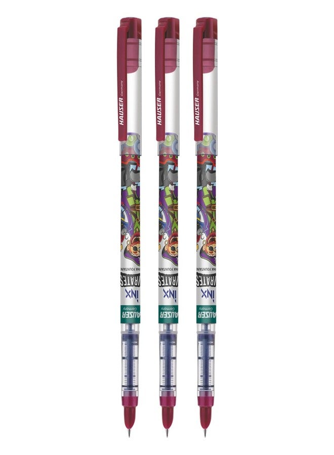 Hauser Inx Pirates Fountain Pen Blister | Cushioned Nib for Break Free Writing | German Technology with 3 Times More Ink | Free 2 Pcs 2XL Ink Cartridges with Each | Blue Ink, of 3 - Image 1