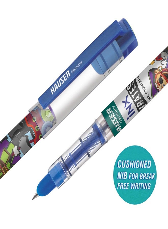 Hauser Inx Pirates Fountain Pen Blister | Cushioned Nib for Break Free Writing | German Technology with 3 Times More Ink | Free 2 Pcs 2XL Ink Cartridges with Each | Blue Ink, of 3 - Image 3