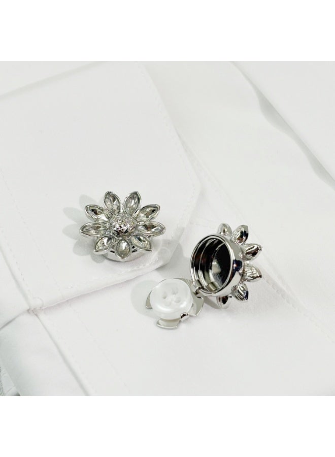 2pcs Fashion Luxury Rhinestone Flower Cufflinks, Decorative Shirt Button Covers for Men and Women, Men's Candora/Dishdasha Button Covers, easy to wear off, no need for needle and thread stitching, can be used for daily wear, holiday parties and dinners, gift for your friends! - Image 3