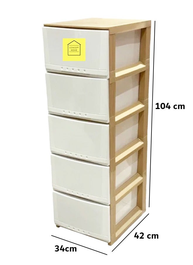 Concept home 5-Layer Storage Drawer Cabinet White/Beige 42x104x34 cm  - Image 5
