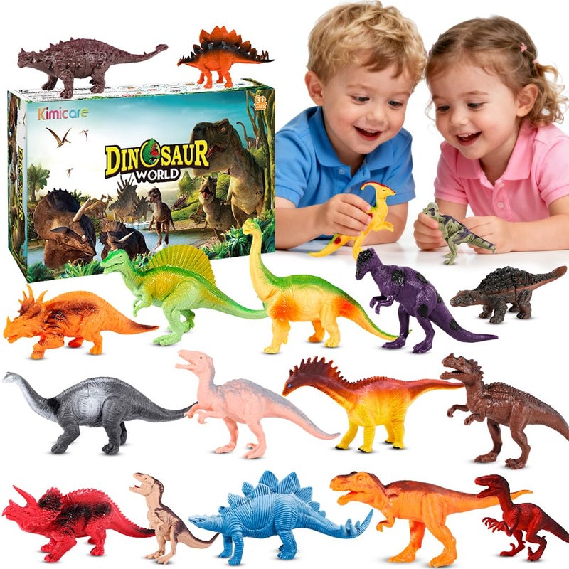 Kimicare Kids Dinosaur Figures Toys, 18 Pcs Plastic Dinosaur Toys for Kids 3-5, STEM Educational Realistic Dinosaurs Figurine Playset for Toddlers, Dino Toy Birthday Gifts Christmas Stocking Stuffers - Image 1