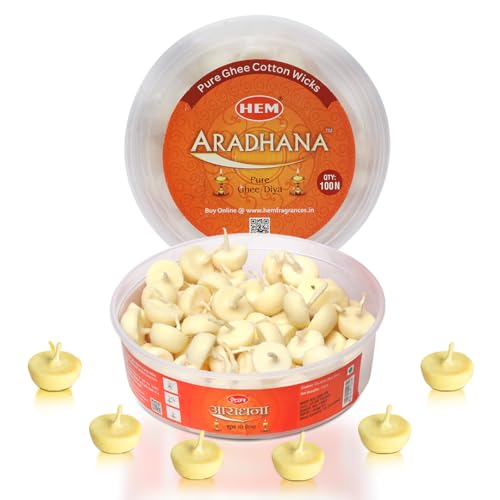 Hem Aradhna Pure Ghee Diya with Batti Pack of 100 Diyas | Pooja Room Items for Home | Wax Free | Ghee Wicks for Prayers, Rituals & Special Occasions | Burning Time: 30 mins - Image 1